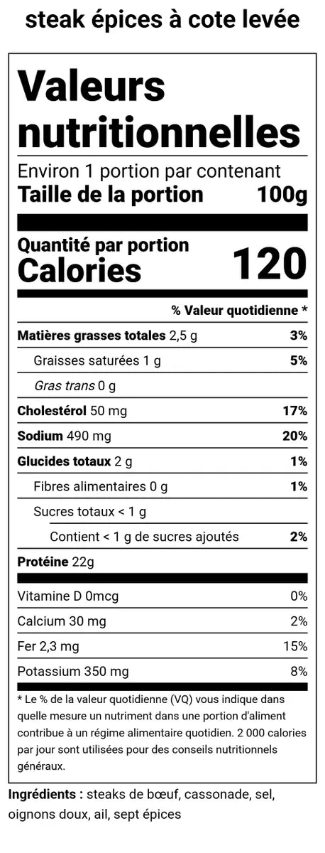 Steak de bœuf BBQ Cote levée 1KG