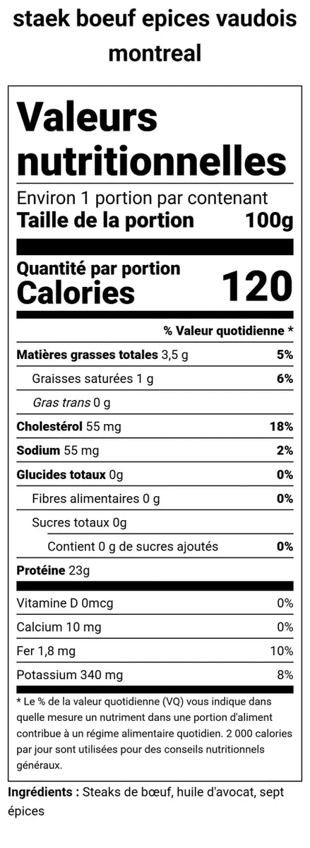 Steak de bœuf Maison Vaudois 1KG